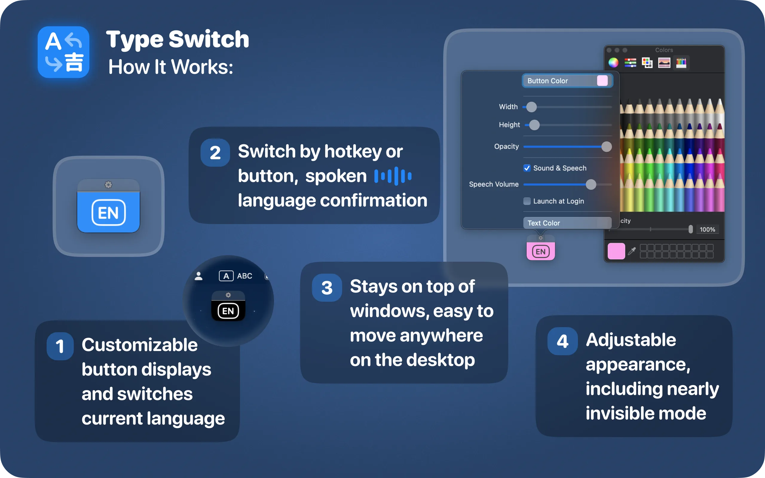 Switch macOS input languages instantly with Type Switch's hotkey.