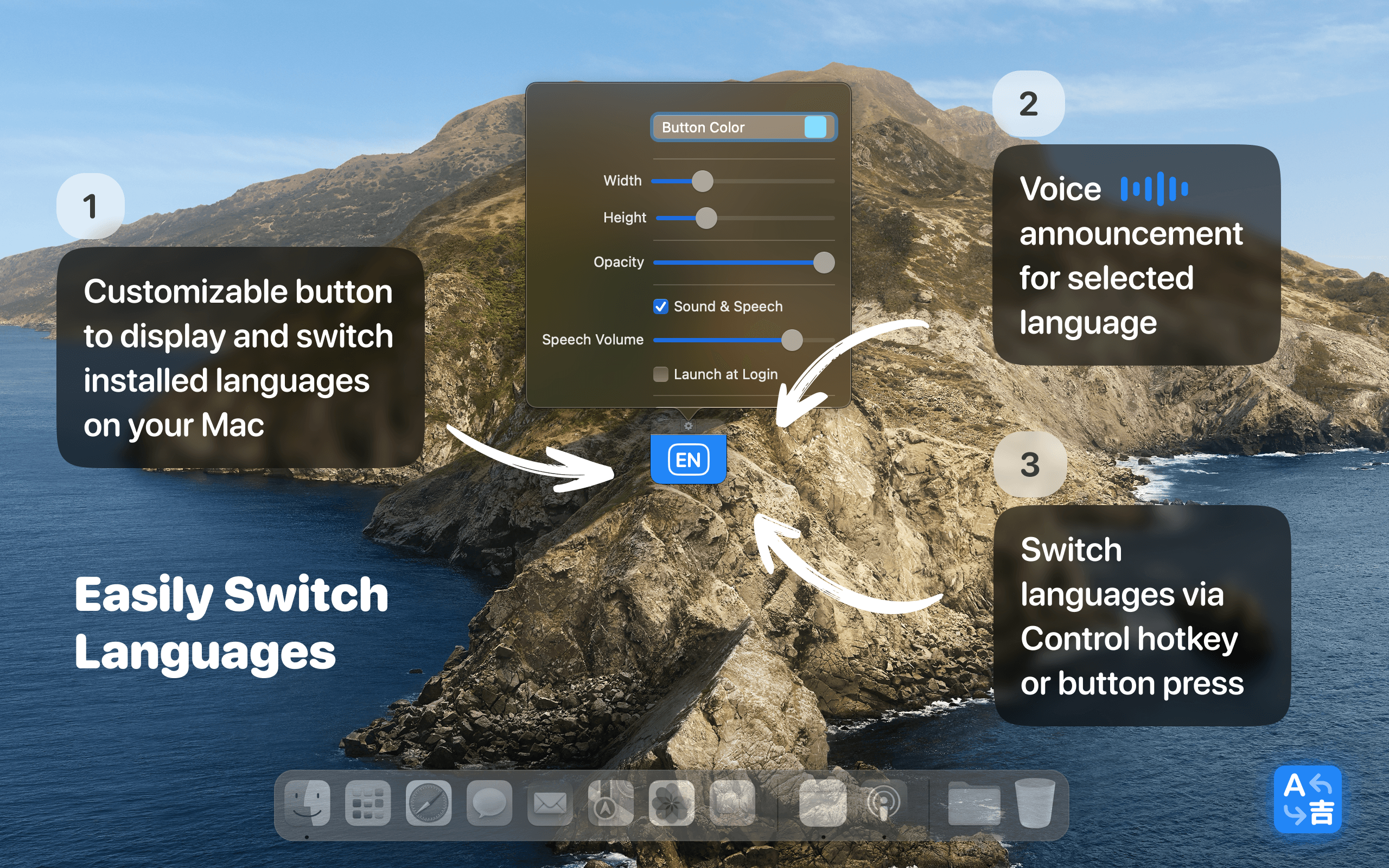 Switch between macOS input languages using the Type Switch hotkey feature.