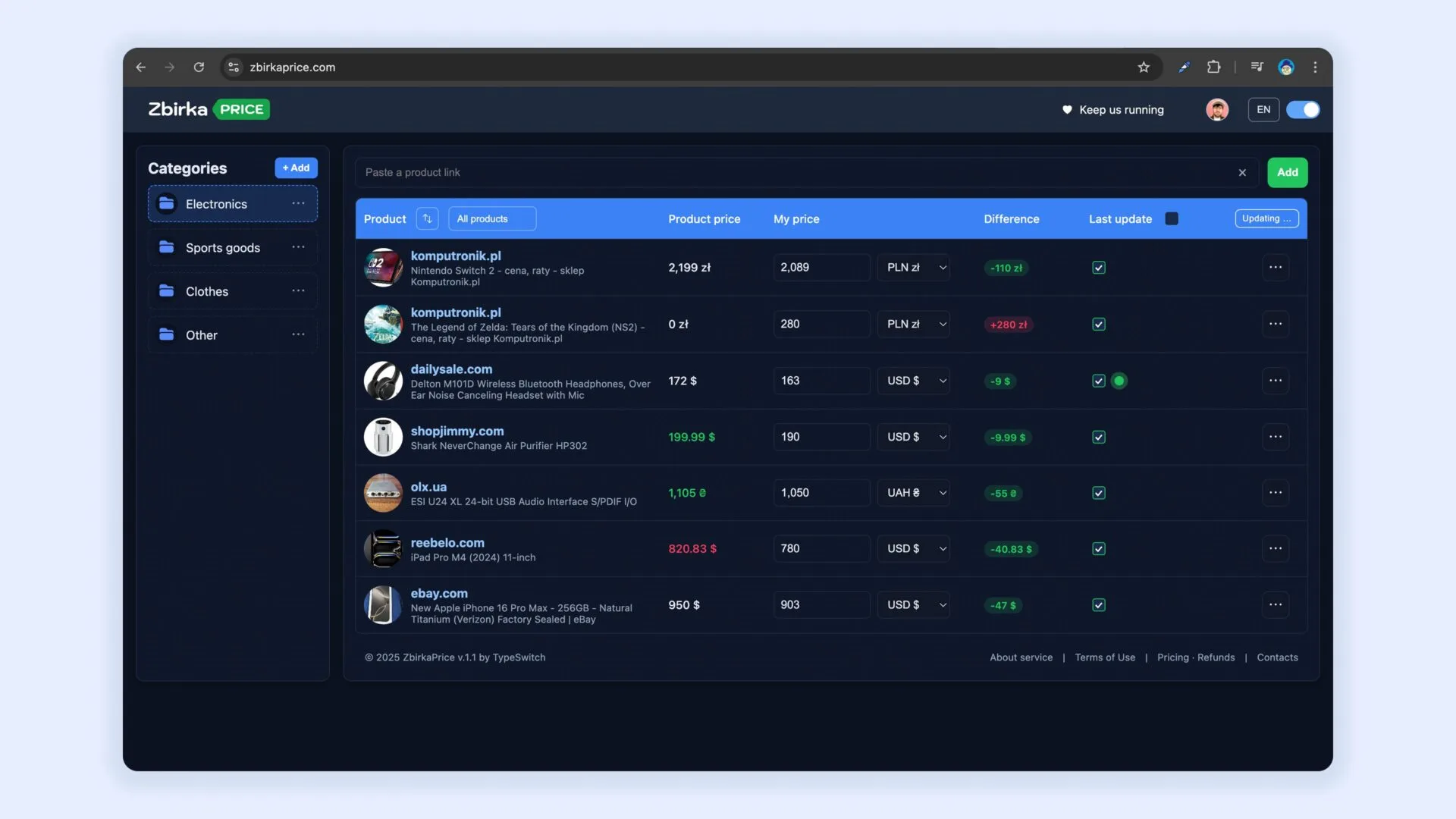 Price tracking for shoppers and businesses.