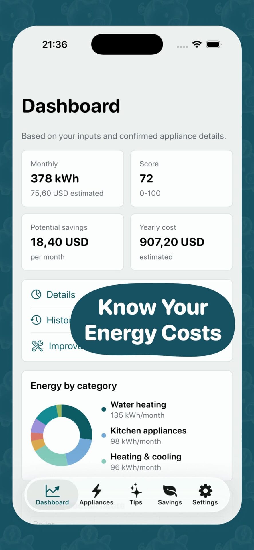 SaveEnergy AI dashboard screen