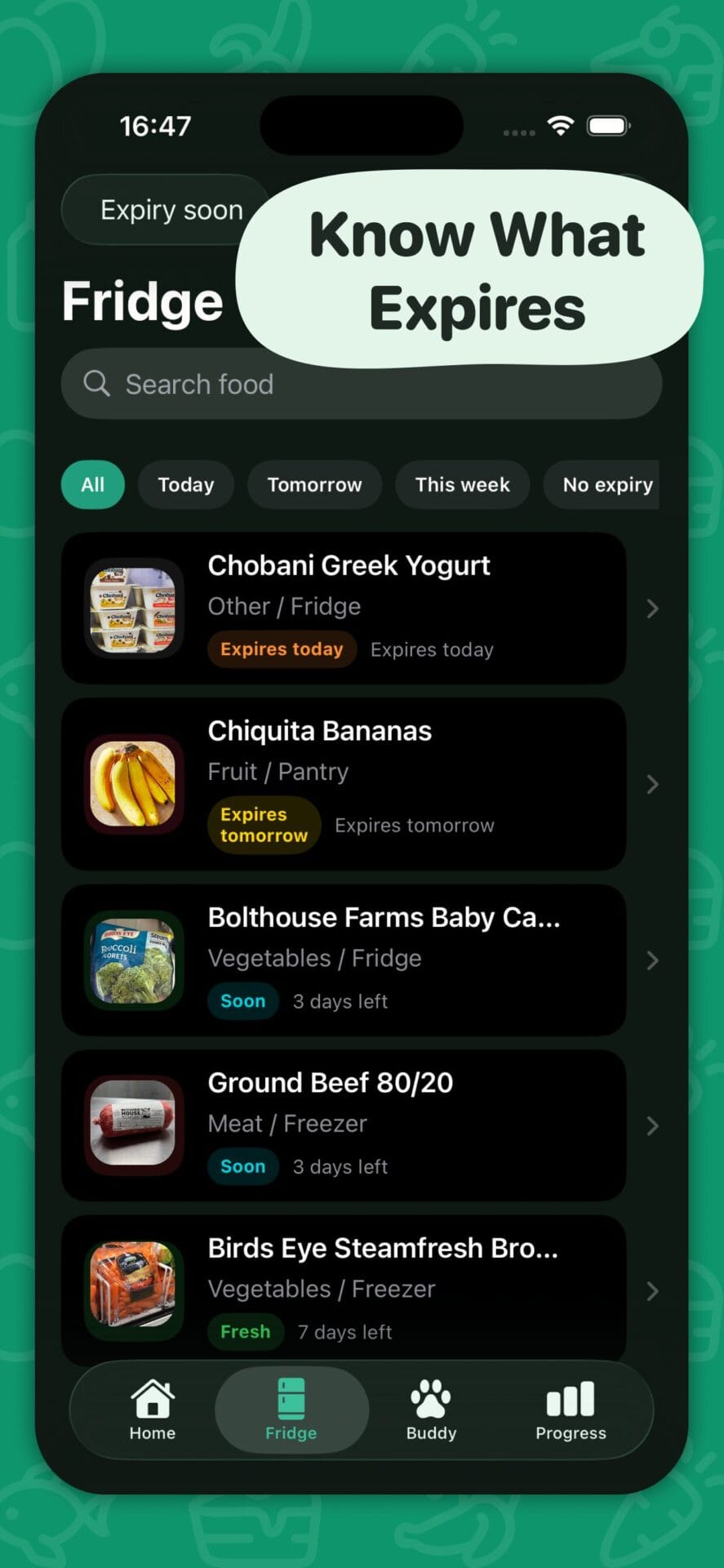 FridgeQuest app screen 2