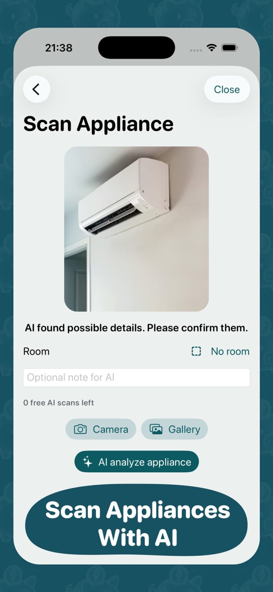 SaveEnergy AI scan appliance screen
