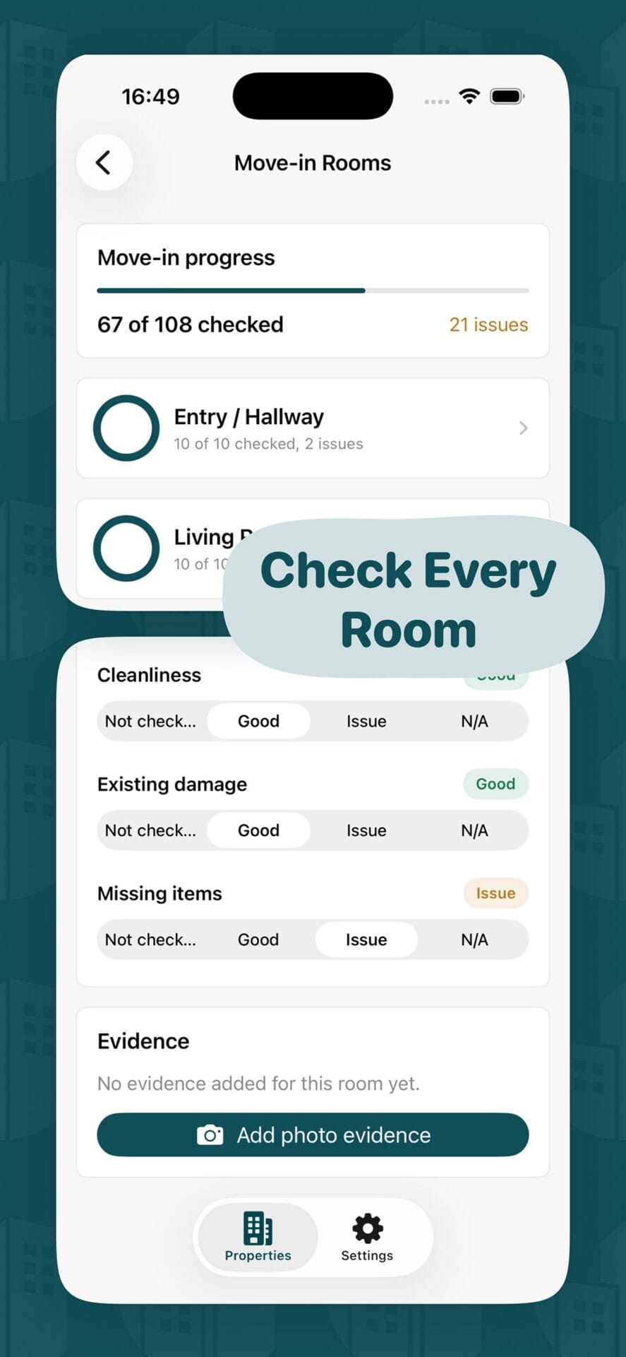 MoveProof room checklist screen