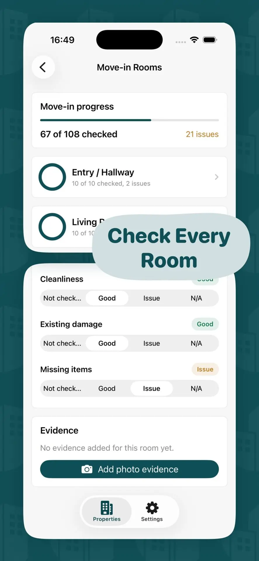 MoveProof room checklist screen