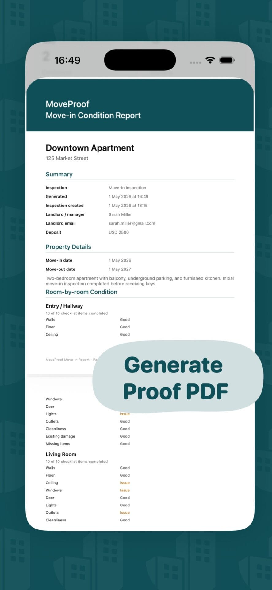 MoveProof PDF condition report preview