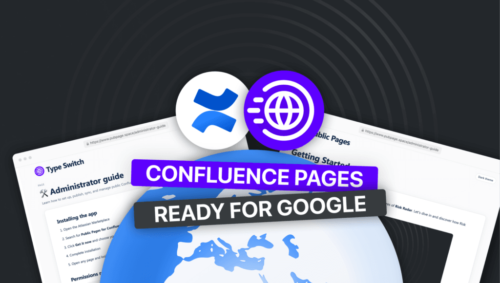 Illustration showing Confluence pages published to the public web with Public Pages for Confluence