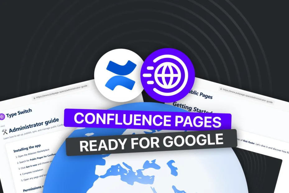 Illustration showing Confluence pages published to the public web with Public Pages for Confluence