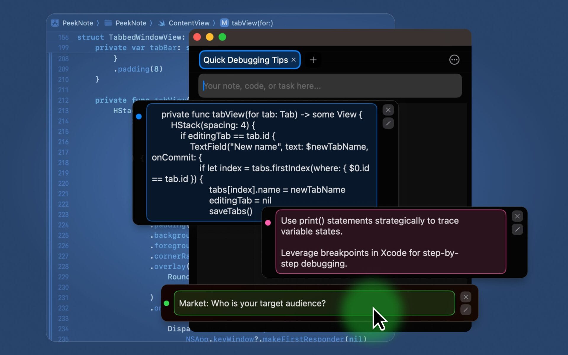 PeekNote floating notes macOS window