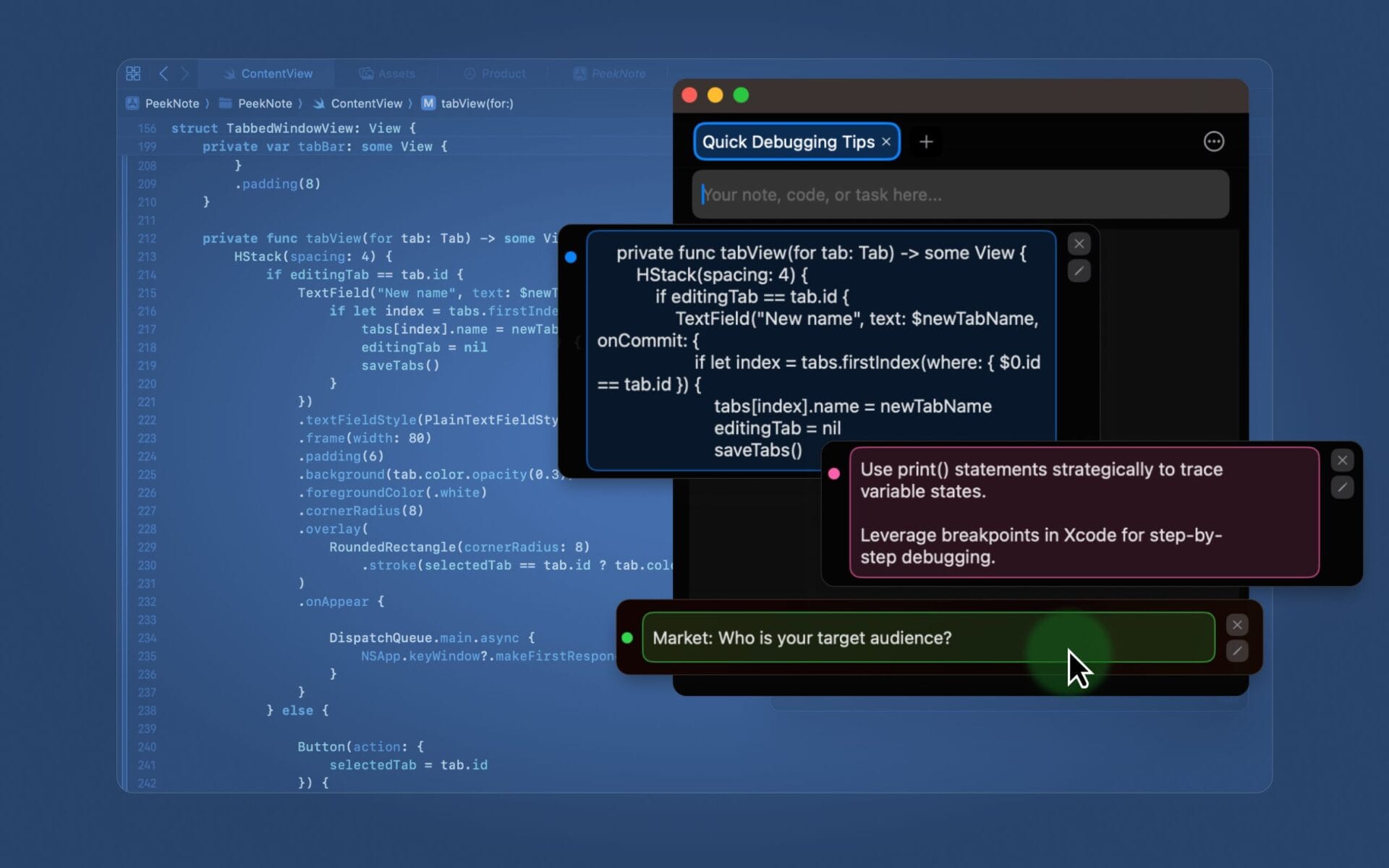 PeekNote copy text block screenshot