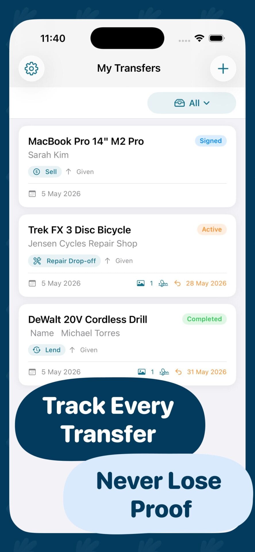 ItemProof receipt list screen