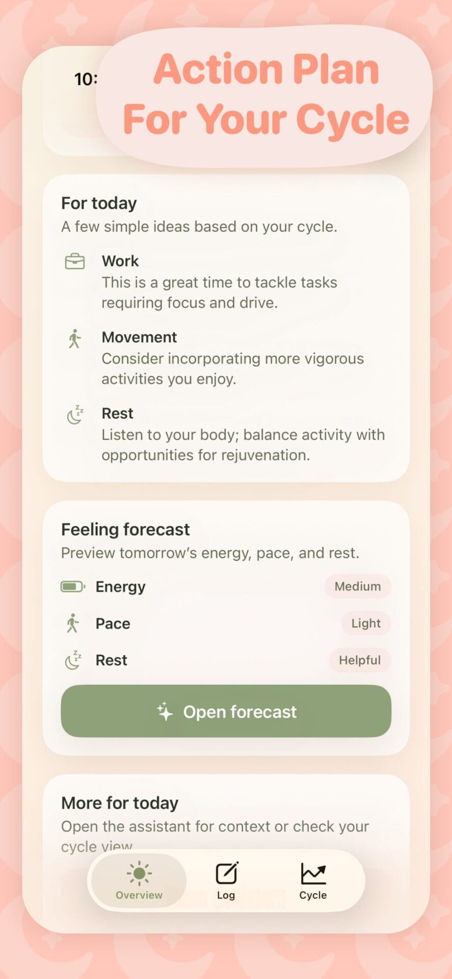 PhaseWise daily plan screen