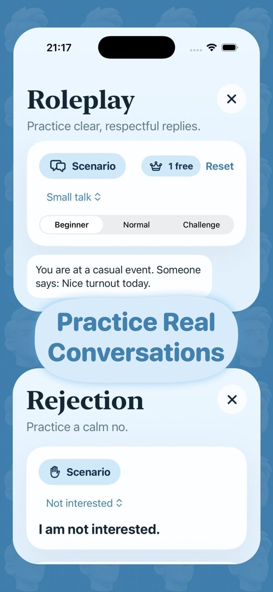 SocialGym voice and eye contact practice screen