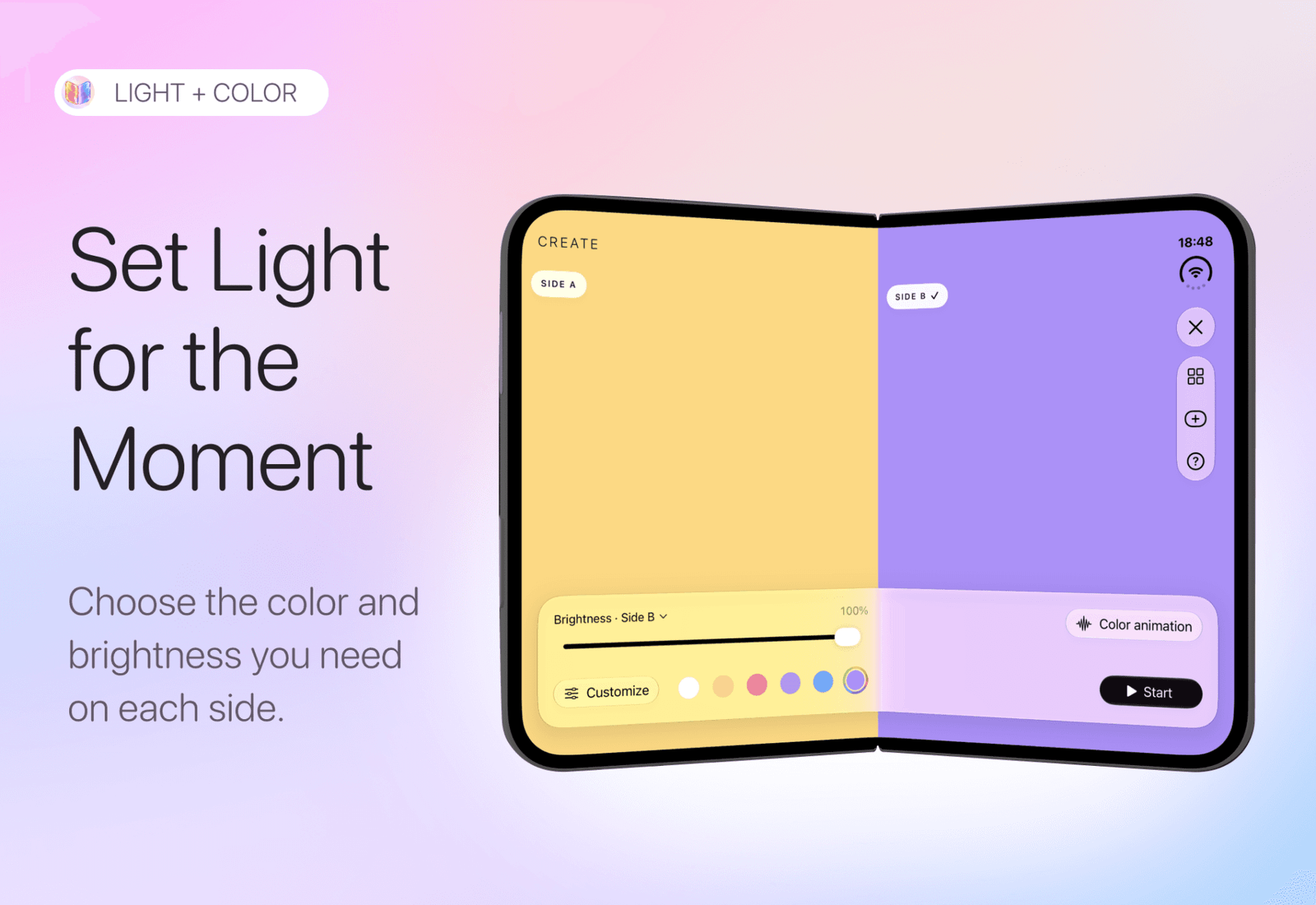 LumaFold Duo color and brightness controls