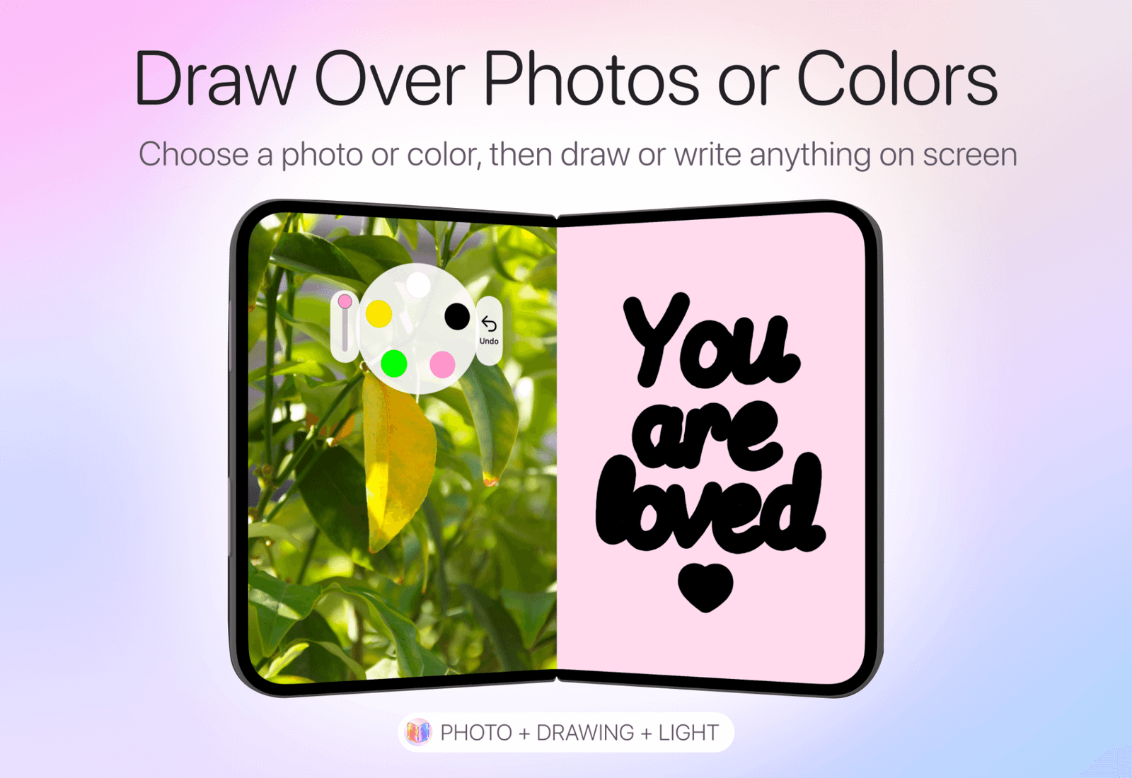 LumaFold Duo drawing over photos and colors